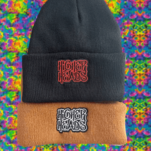 higher heads beanies on tie dye background